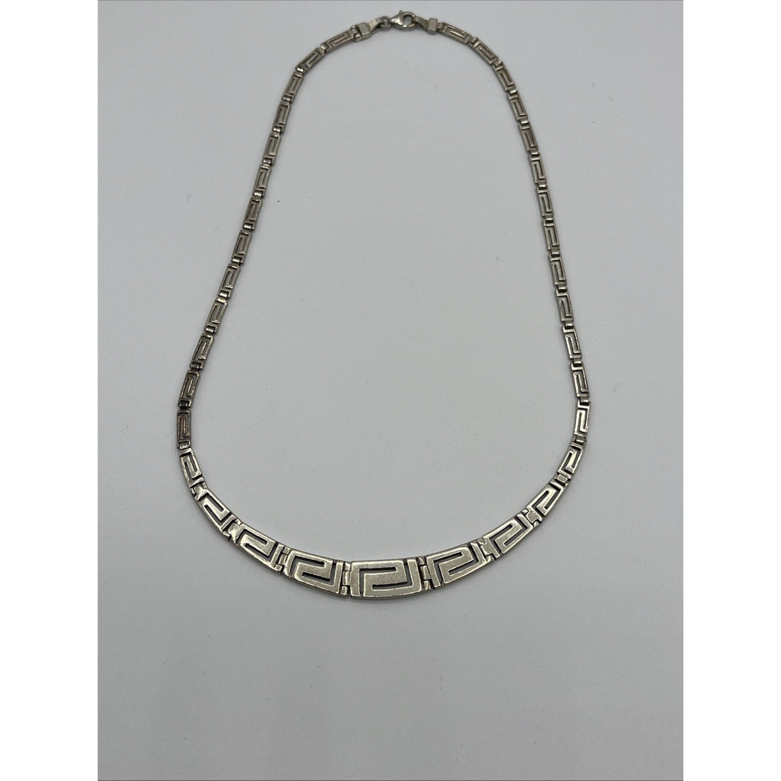 Vintage Solid Sterling Silver 925 Tapered Greek Key Link Statement Necklace